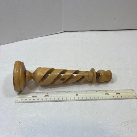 VTG Shabbat Olivewood 10" Taperer Candlestick Holder Jerusalem Barley Twist - Picture 6 of 6